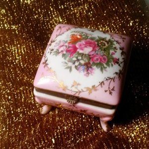 Antique Pink Porcelain Trinket Footed Box